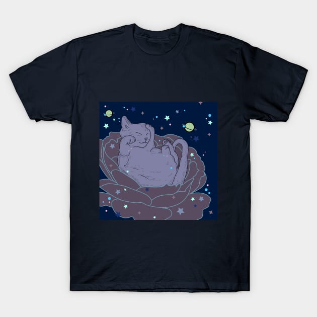 flower cat in space T-Shirt by mellowmeow